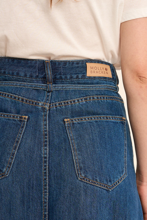 Long denim skirt, knotted