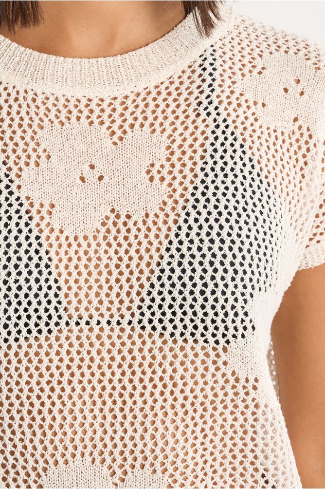 Jersey de mujer de manga corta, detalle flores.