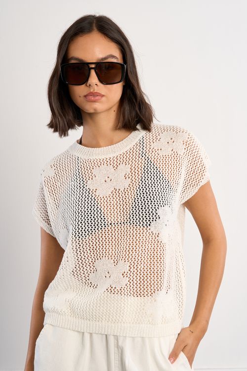Fine knit top with floral details