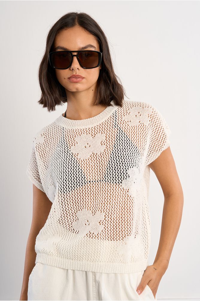 Fine knit top with floral details