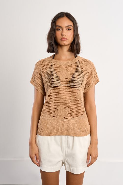 Fine knit top with floral details
