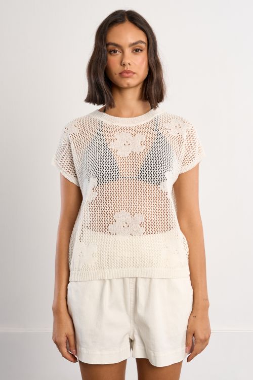 Fine knit top with floral details