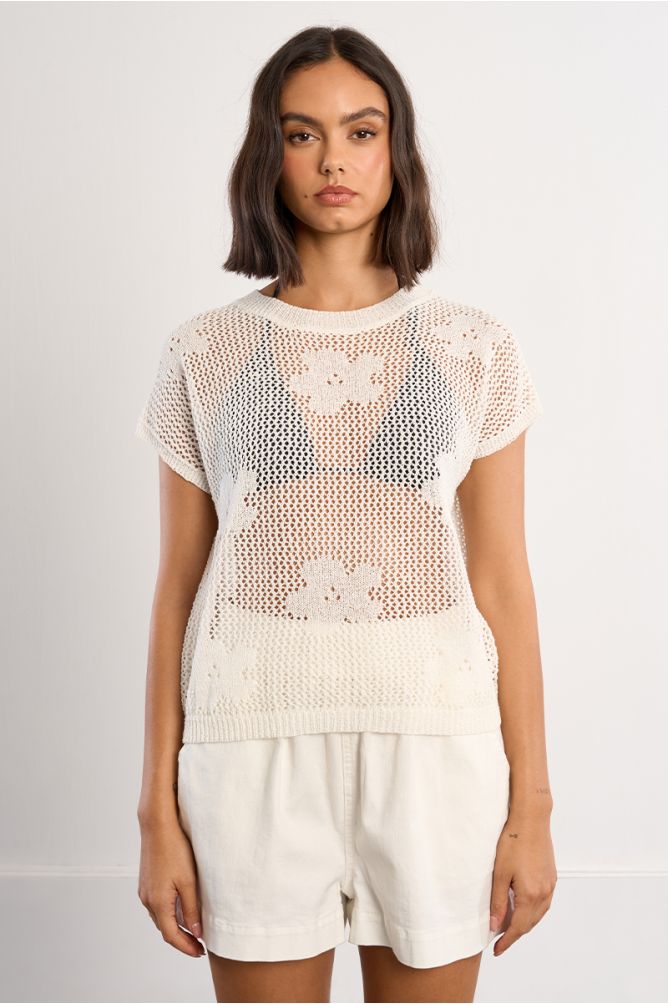 Fine knit top with floral details
