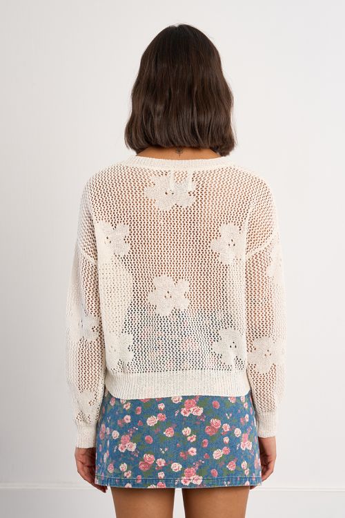 Jersey de mujer de manga larga, detalle flores.