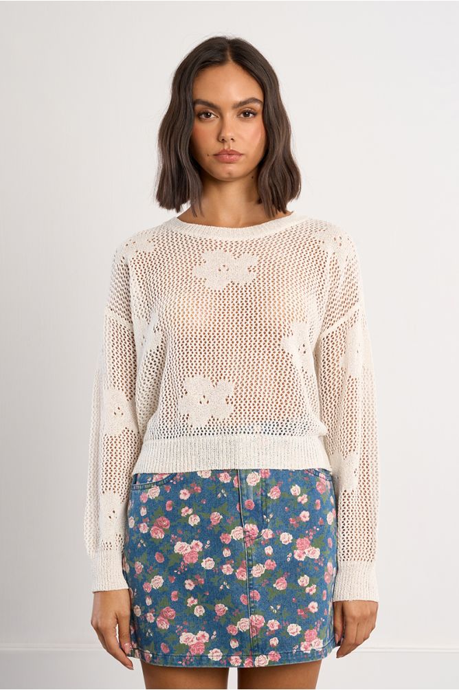 Jersey de mujer de manga larga, detalle flores.
