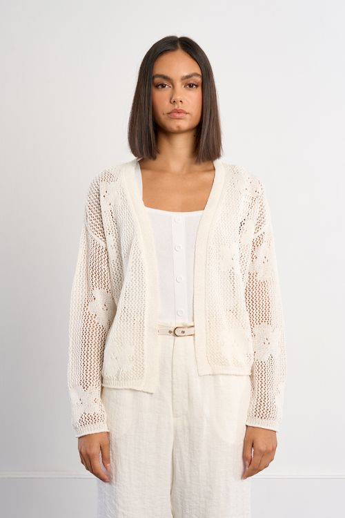 Fine knit cardigan with floral details