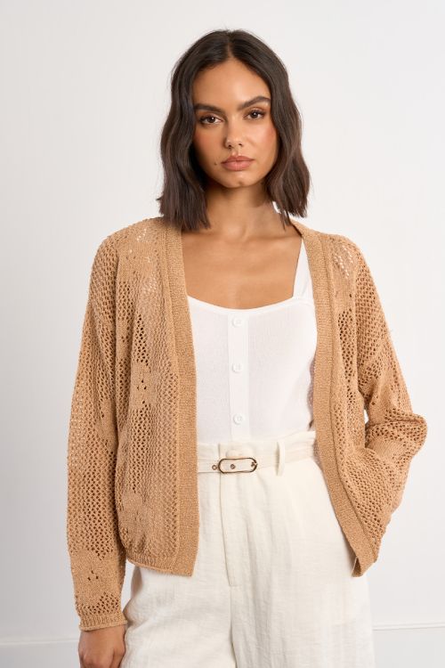 Fine knit cardigan with floral details