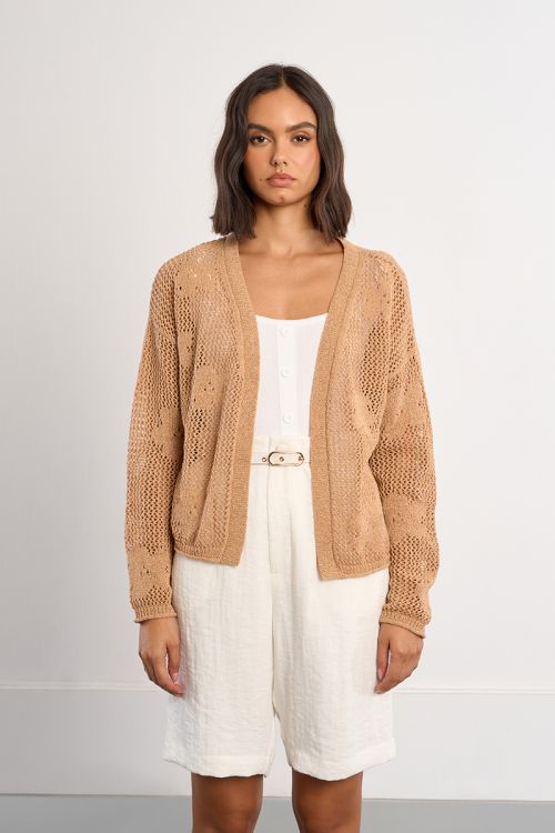 Fine knit cardigan with floral details