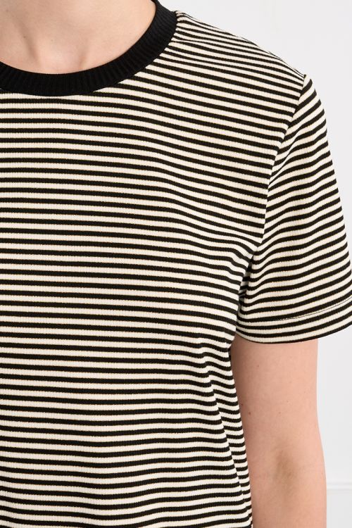 Black striped T-shirt with sweetheart opening