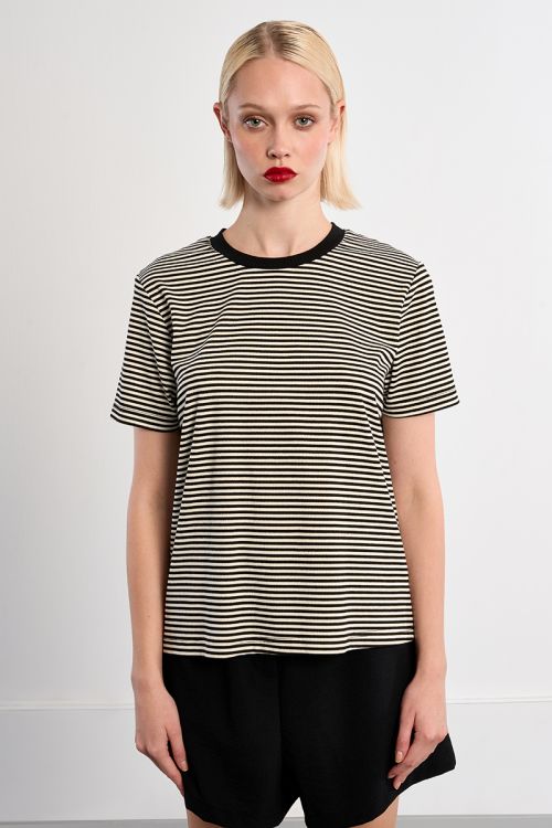 Black striped T-shirt with sweetheart opening