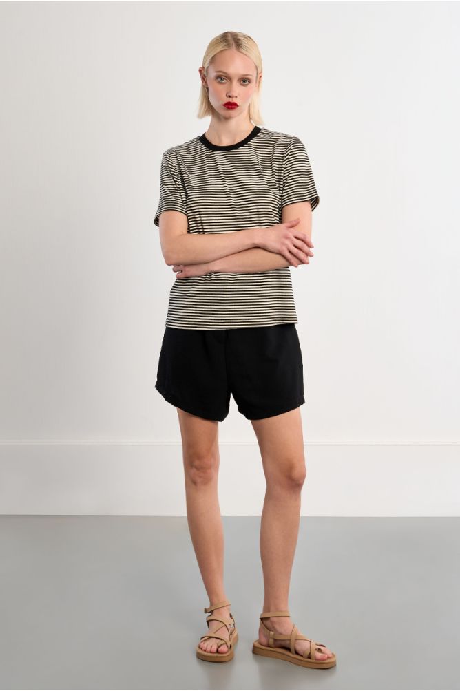 Black striped T-shirt with sweetheart opening