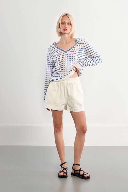 Striped V-neck knit