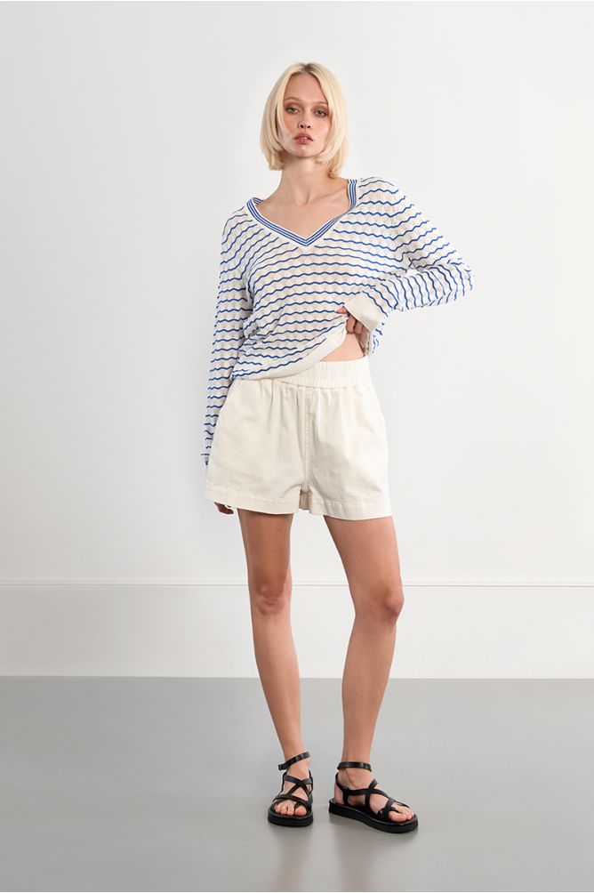 Striped V-neck knit