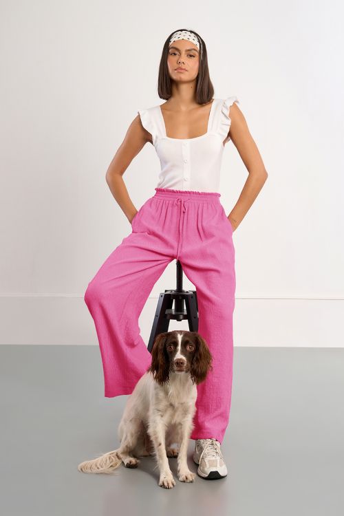 High-waisted wide-leg trousers