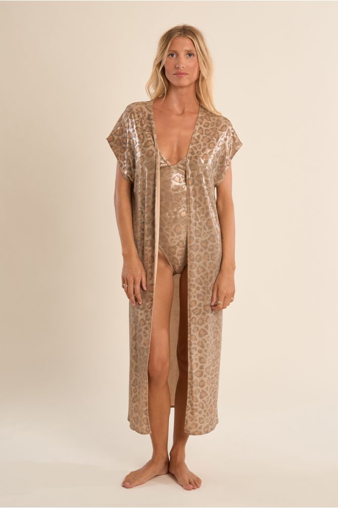 Long beach cardigan, leopard print