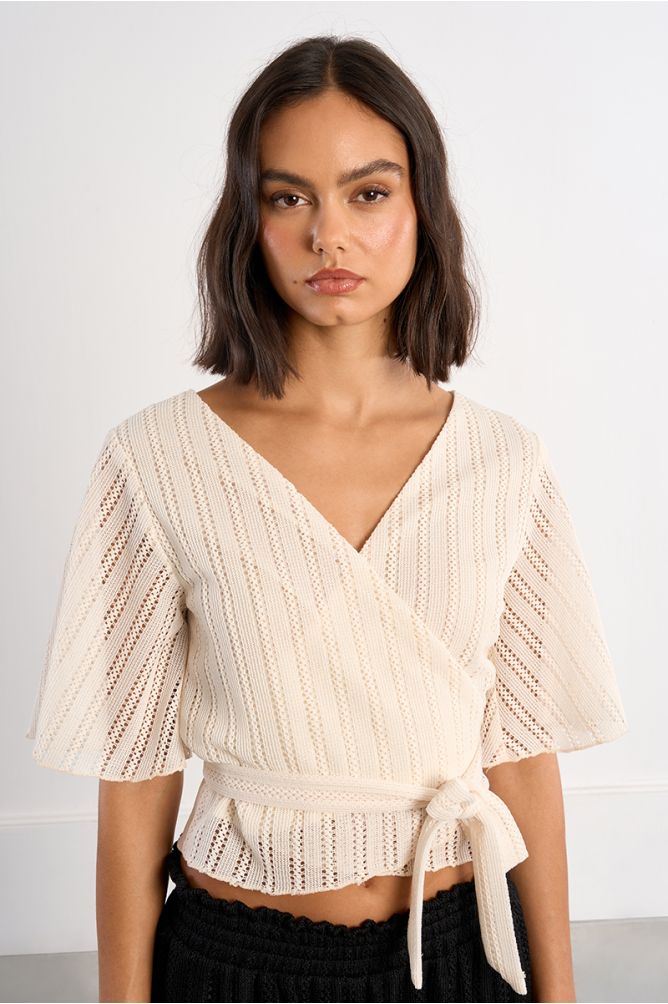Openwork wrap top