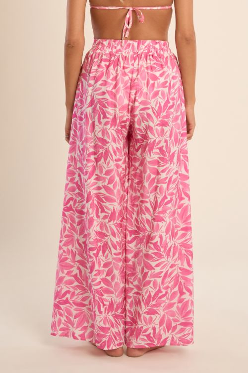 Pantalón de mujer largo, con estampado y lazada.