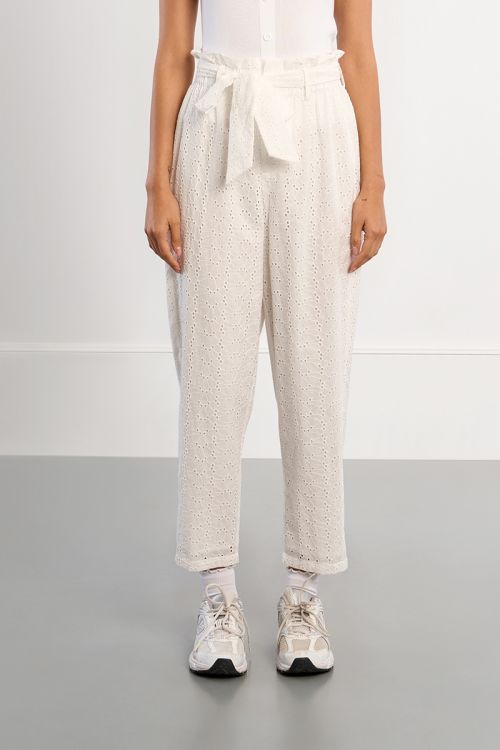 Cotton trousers, in broderie anglaise