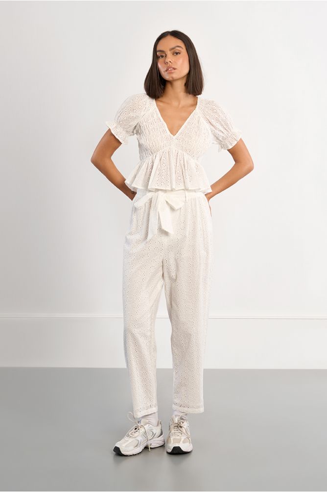 Cotton trousers, in broderie anglaise