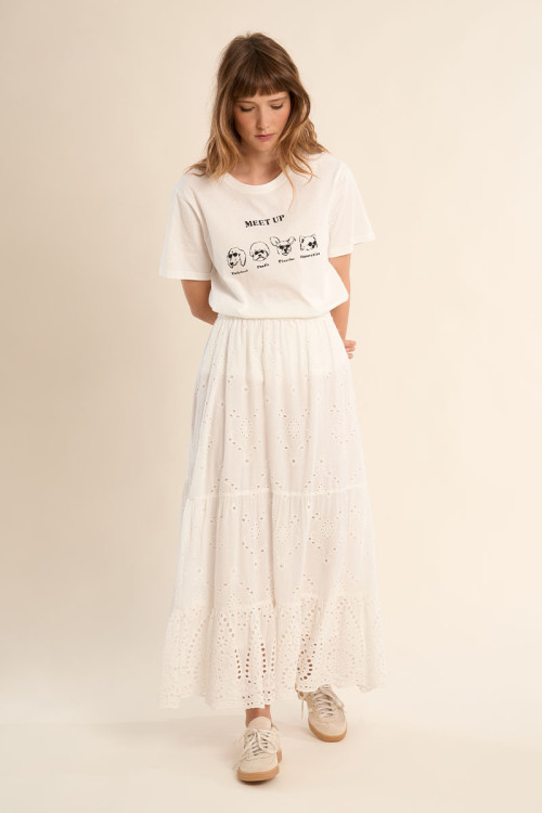 Jupe longue en coton, à broderie anglaise