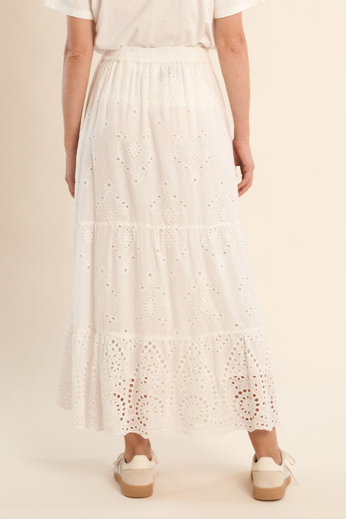 Long cotton skirt, with broderie anglaise