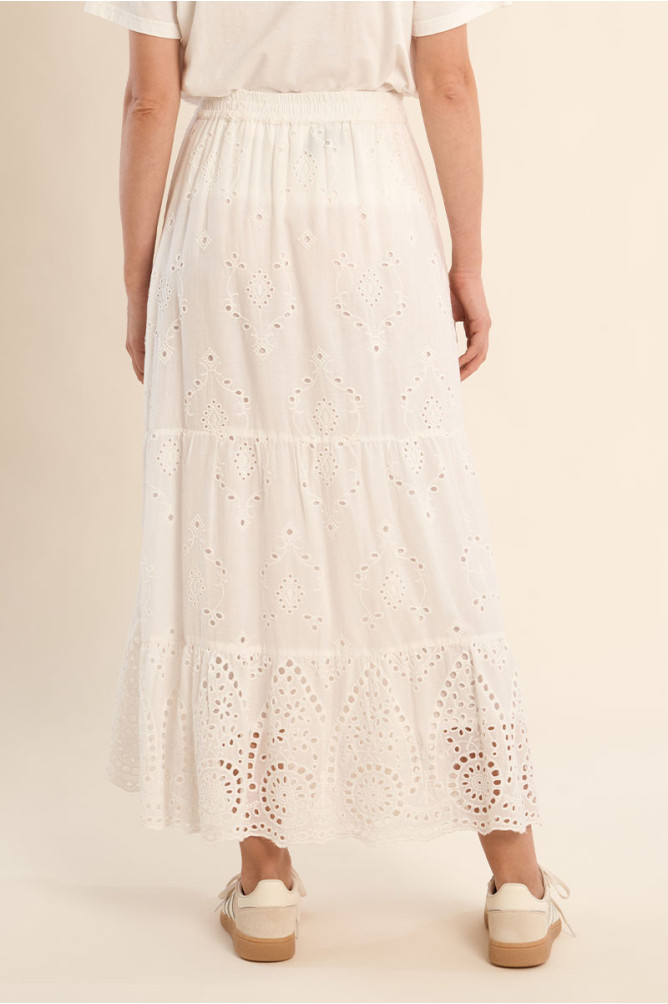 Jupe longue en coton, à broderie anglaise