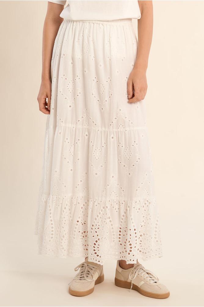 Jupe longue en coton, à broderie anglaise