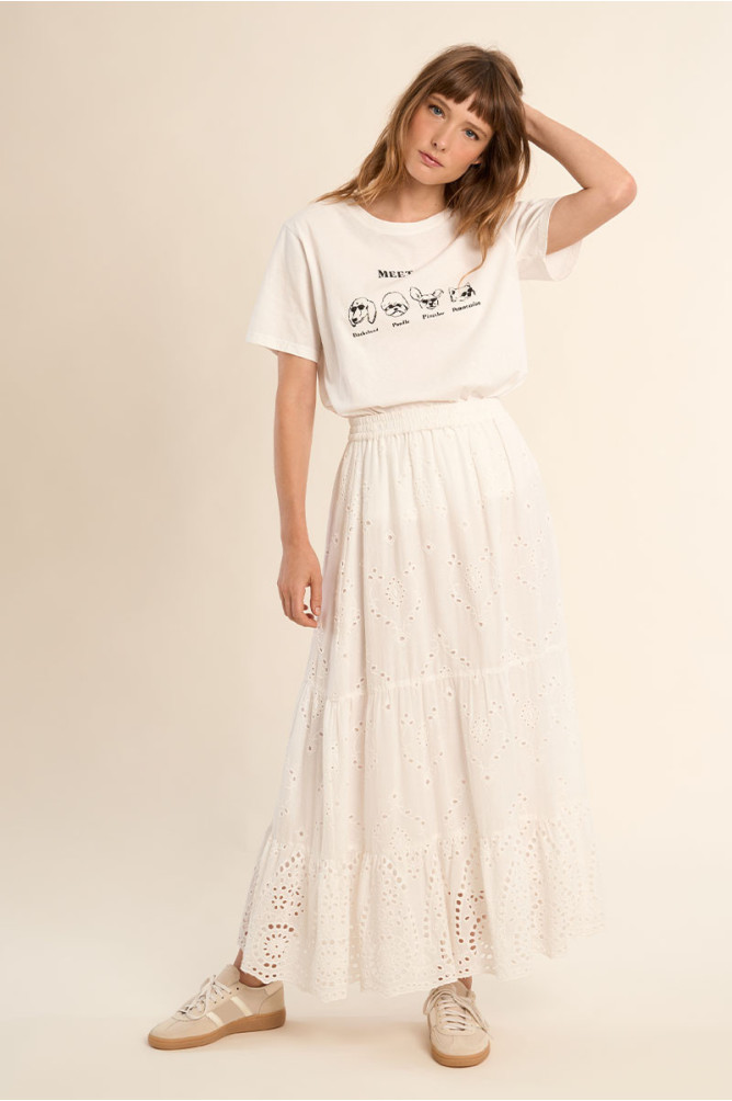 Jupe longue en coton, à broderie anglaise