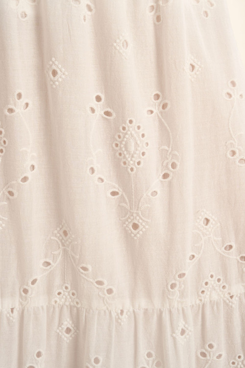 Long cotton skirt, with broderie anglaise