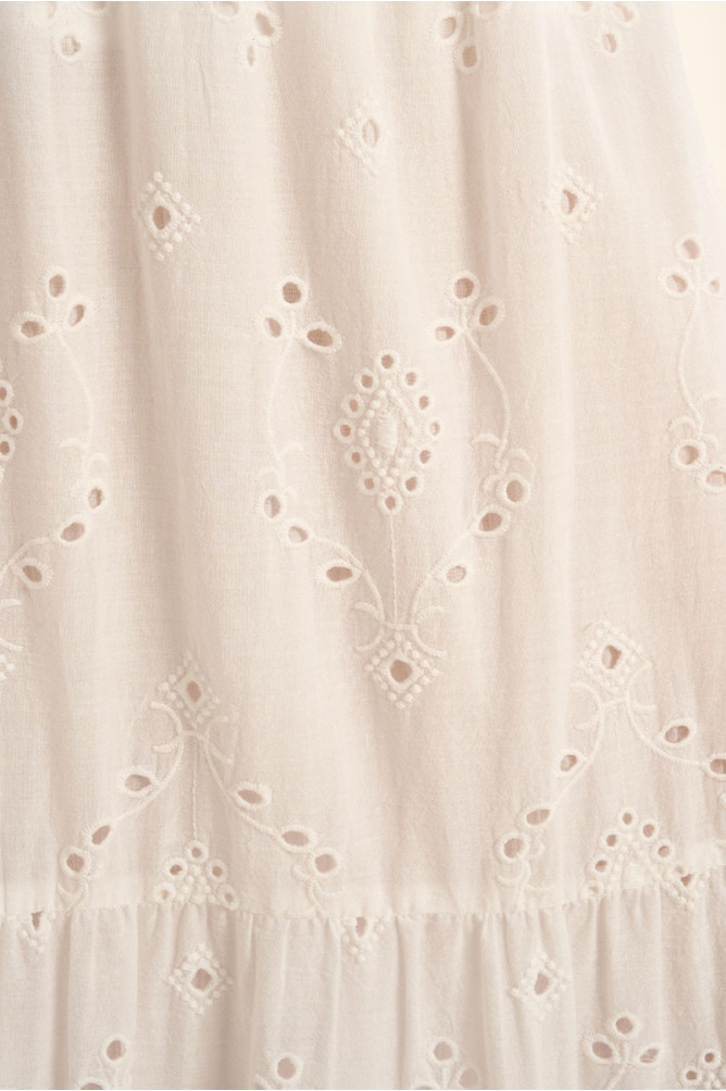 Long cotton skirt, with broderie anglaise