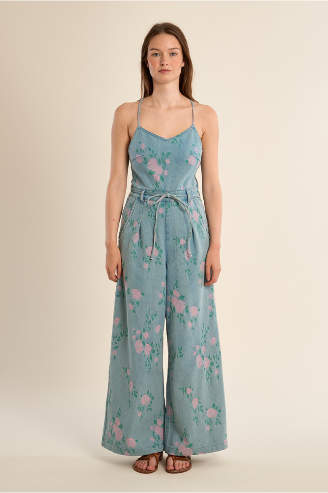 Floral denim jumpsuit