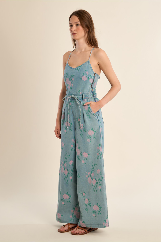 Floral denim jumpsuit