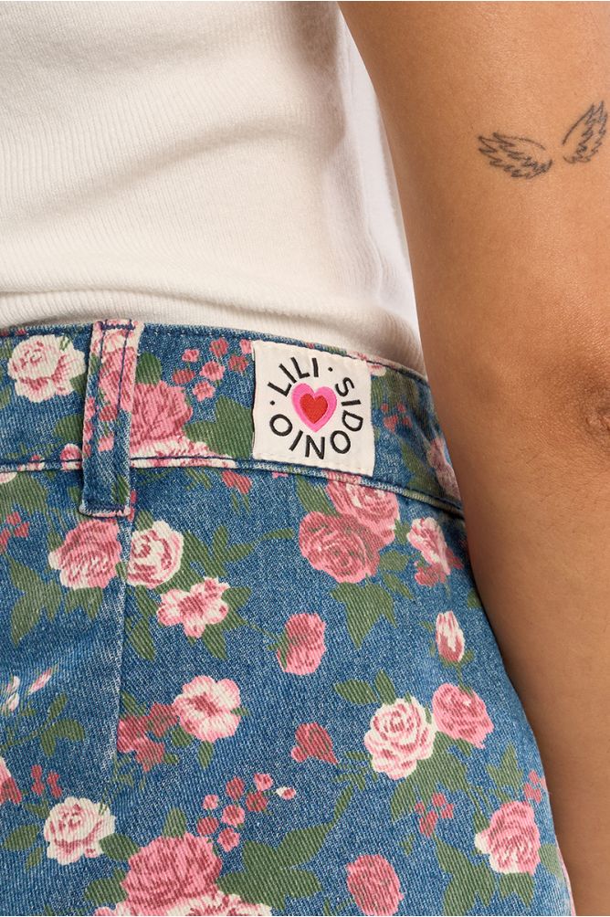 Floral denim mini skirt