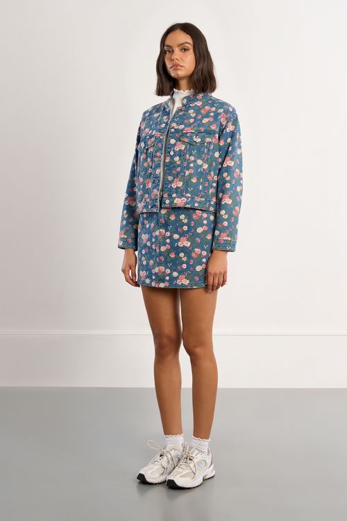 Floral denim jacket