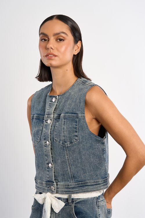 Chaqueta de mujer sin manga, vaquera.