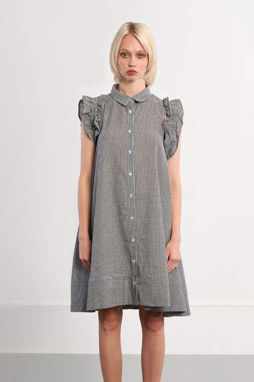 Vestido de manga corta con volantes y estampado vichy.