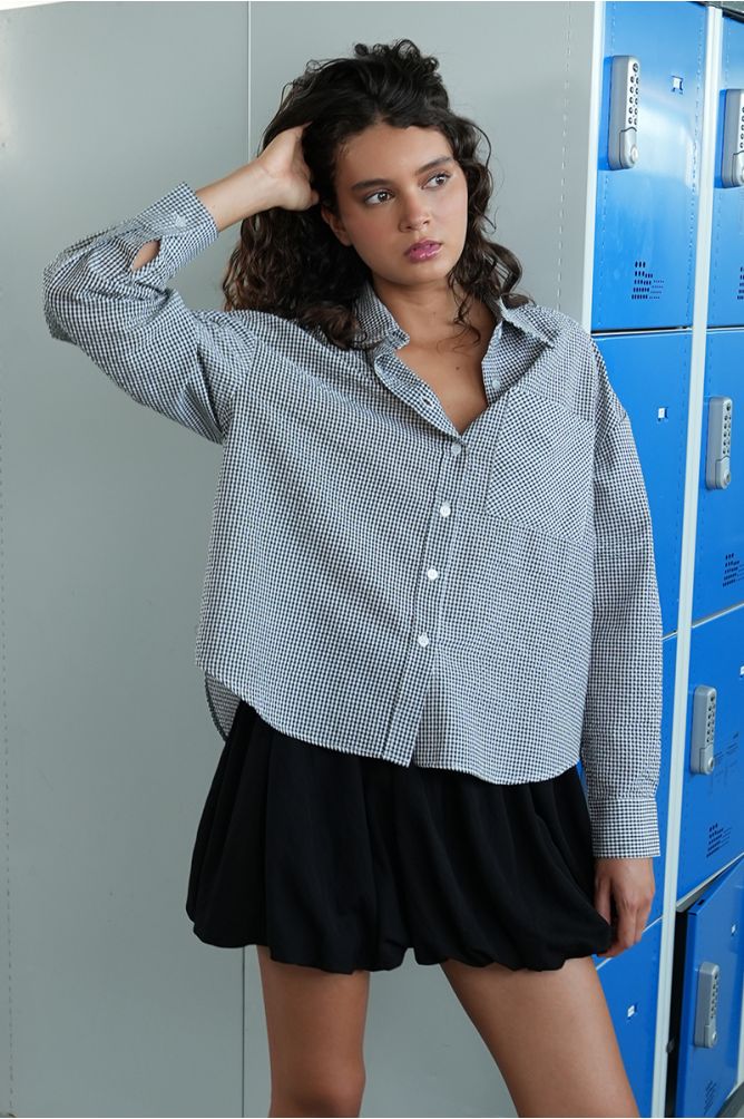 Camisa de mujer de manga larga, estampado vichy.