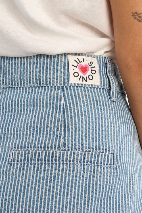Striped denim mini skirt