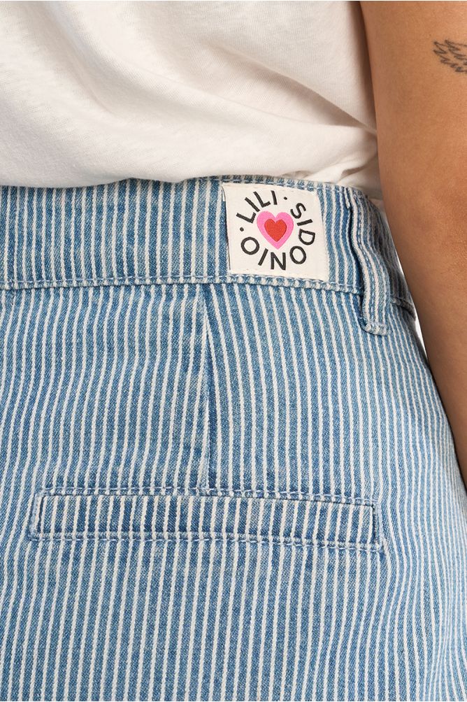Striped denim mini skirt
