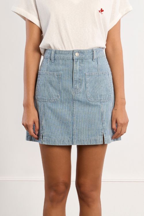 Striped denim mini skirt