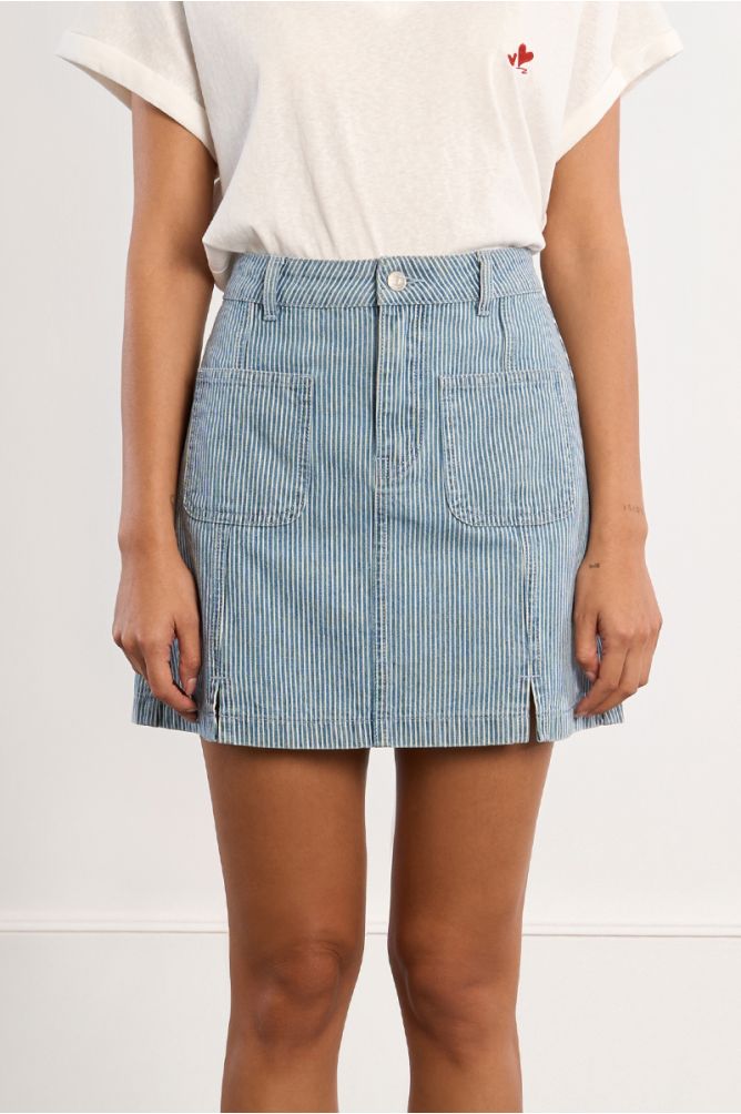 Striped denim mini skirt