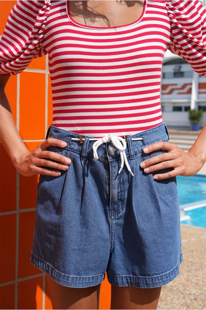 Denim paperbag shorts
