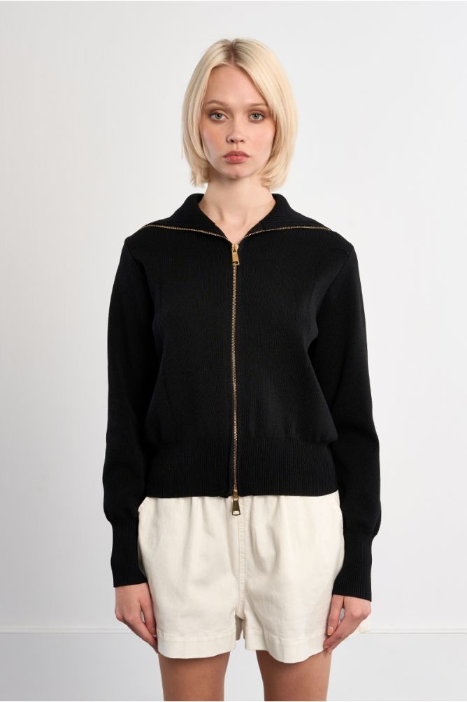 Double-zipped knitted cardigan