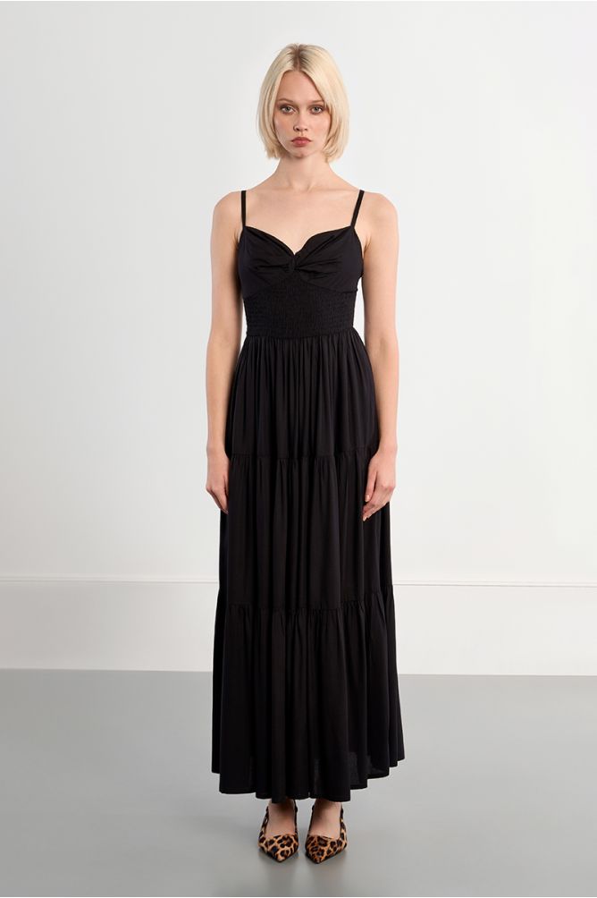 Robe maxi smockée à volants