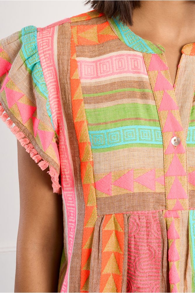 Robe à manches courtes, imprimé multicolore
