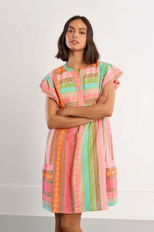 Robe à manches courtes, imprimé multicolore