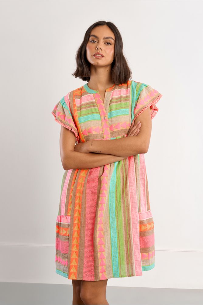 Robe à manches courtes, imprimé multicolore