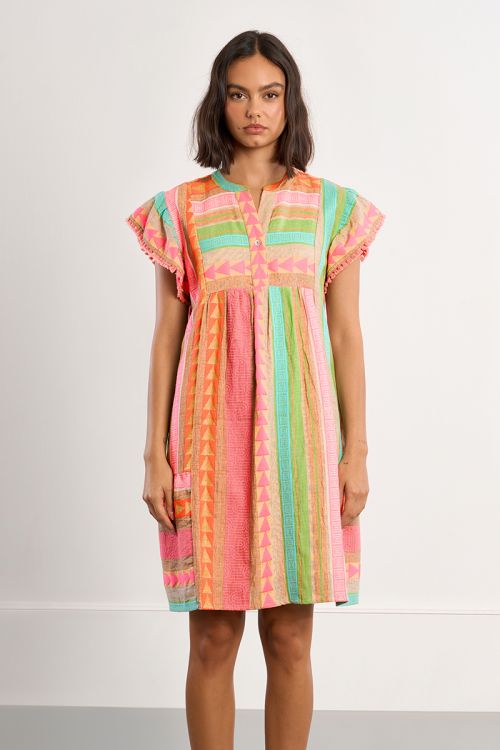 Robe à manches courtes, imprimé multicolore