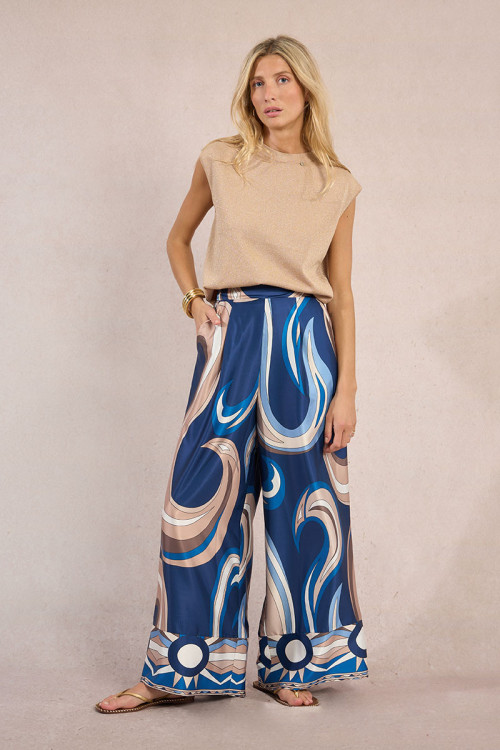 Printed wide-leg trousers