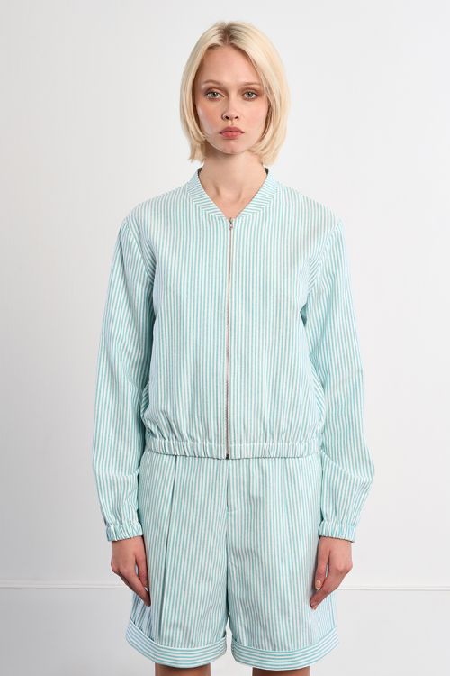Bomber de mujer de manga larga, estampado rayas.